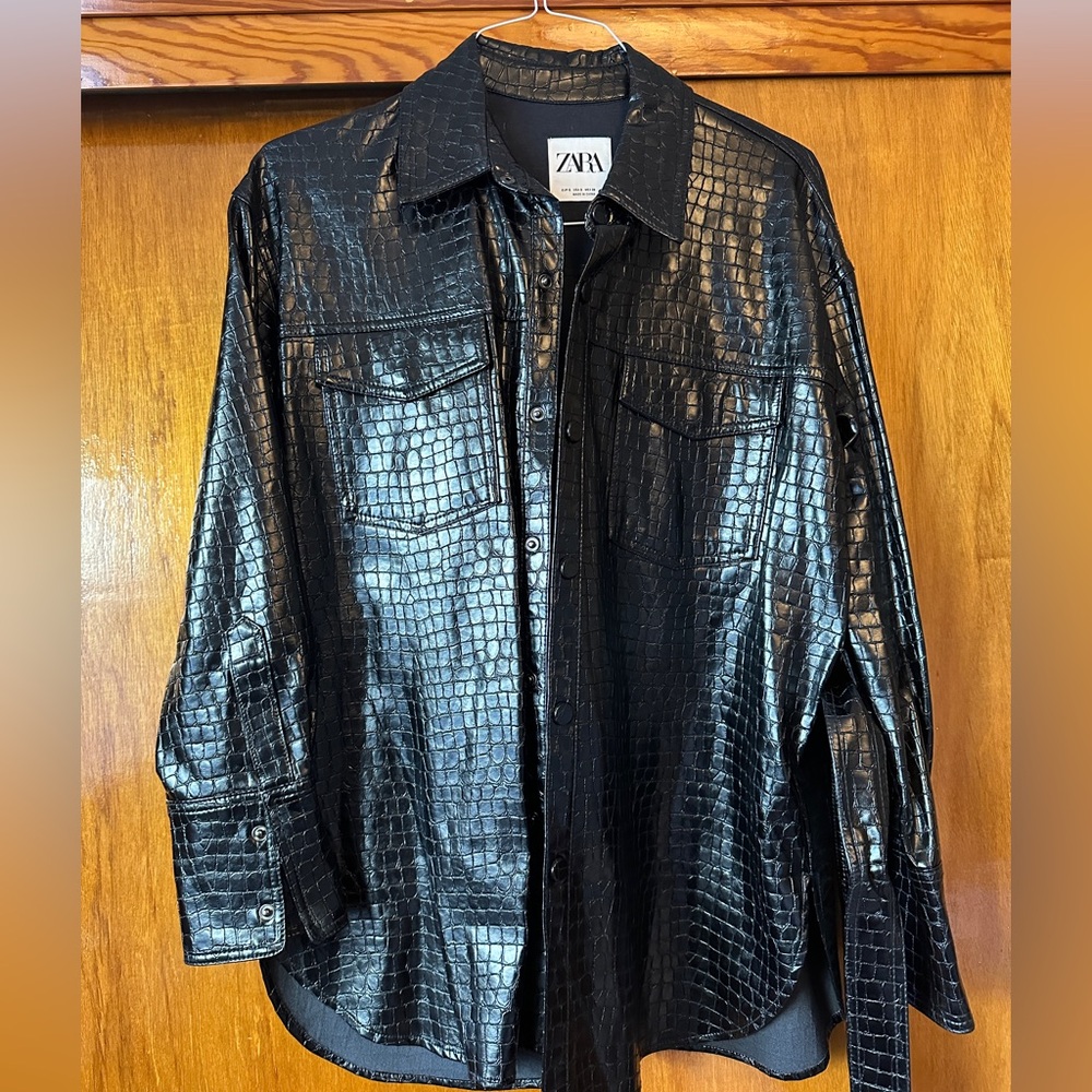 Snake skin leather jacket with belt